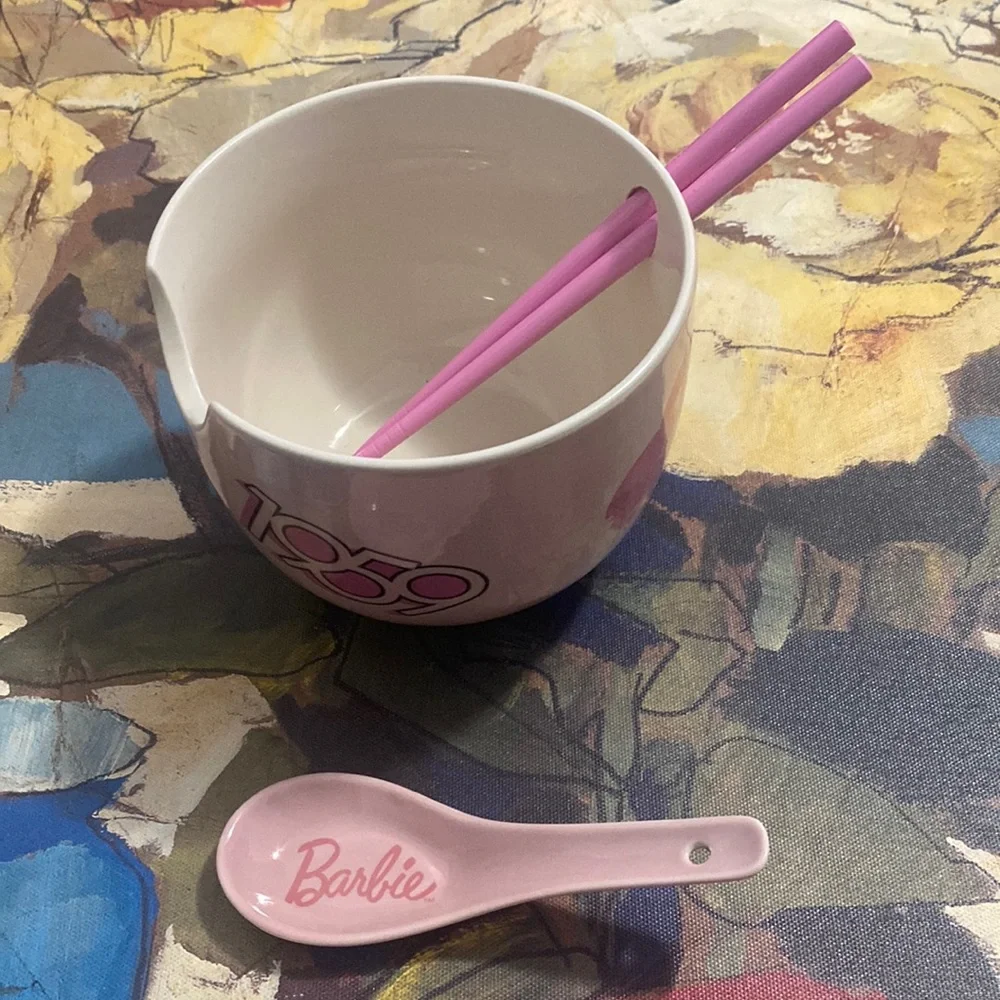 Barbie Ceramic Ramen Noodle Bowl Spoon & Chopsticks - Picture 2 of 6
